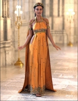 夏季古典美感女性晚礼服长裙服饰套装3D模型合集