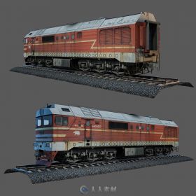 老式橘色火车3D模型