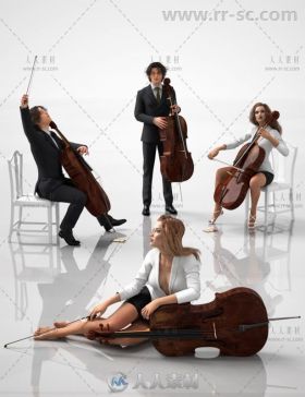 专业的男性女性大提琴演奏姿势3D模型合辑