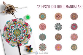 曼丹达矢量着色展示EPS文件Mandala coloring book for adults 741732
