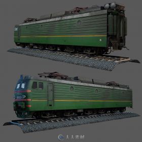 老式绿皮火车车头3D模型