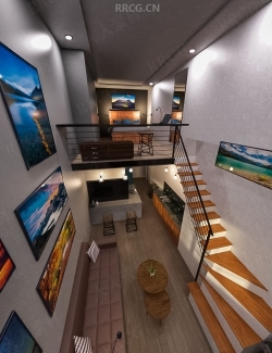 loft格局现代家庭室内设计3D模型合集