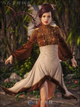 古代美丽的女性丝绸长袍3D模型合辑