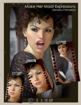 女性生动的愤怒疯狂的表情3D模型合辑