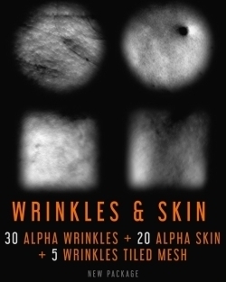 55组皮肤皱纹表面细节雕刻Zbrush alphas贴图合集