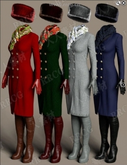 大衣皮靴丝巾等冬季套装女性服装3D模型合集