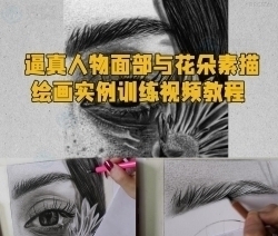逼真人物面部与花朵素描绘画实例训练视频教程