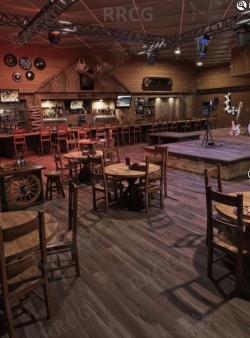 宽敞木质风格装修乐队酒吧3D模型合集