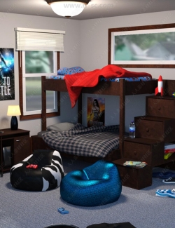 杂乱清洁对比男性青少年卧室室内设计3D模型合集