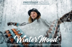 冬季室外写真冷色调雪景人像艺术图像处理特效PS动作