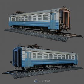 蓝白火车车厢3D模型