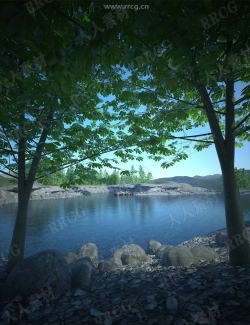 被岩石环绕山顶湖畔自然景观3D模型合集
