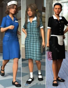 女仆护士和高中服装女性性感制服3D模型合辑