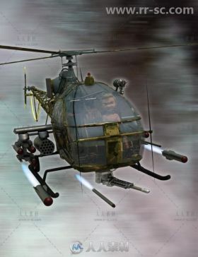 现代轻型涡轮直升机武器道具与绞车3D模型合辑