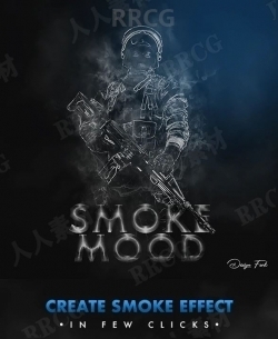 科幻烟气缭绕效果平面白色线条艺术图像处理特效PS动作