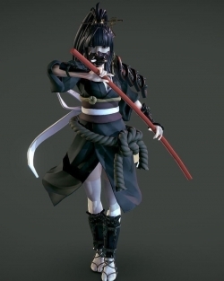 日本武士少女角色雕刻3D打印模型