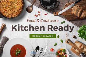 厨房平面物品超全展示PSD模板Kitchen Ready Mockup Creator