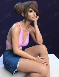 休闲牛仔短裙针织吊带帆布鞋青春女性夏季服装3D模型合集