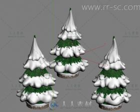 现实带雪的卡通松树3D模型