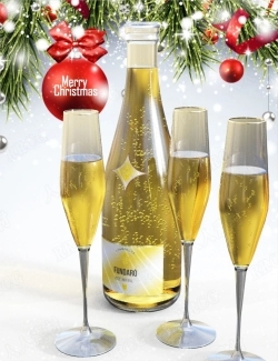 圣诞节主题庆祝香槟酒瓶酒杯3D模型合集