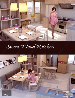 现代干净典雅木质风格厨房装修室内设计3D模型合集