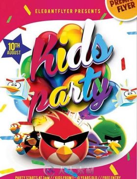 愤怒的小鸟主题儿童派对活动海报PSD模板Kids_Party