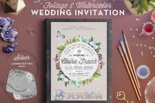 植物修饰水彩婚礼请柬PSD模板第三辑FoliageWatercolor Wedding Card III