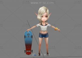 性感滑板少女3D模型