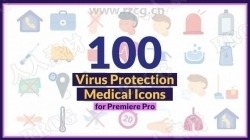 100种卡通简洁冠状病毒医疗医学图标展示动画Pr模板