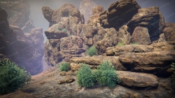 三种西部悬崖岩石灌木材料环境UE4游戏素材