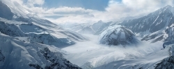 极地雪山坠落飞行器概念艺术数字绘画PSD源文件