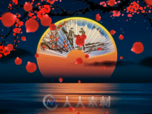 唯美红梅月色中国风古典扇子中式婚礼led中秋晚会视频素材