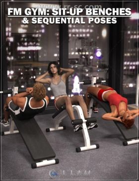 健身房男性女性仰卧起坐姿势3D模型合辑