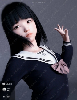 日本黑色直发可爱女孩3D模型