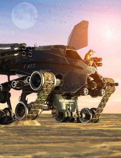 科幻沙漠中战斗巨型坦克3D模型合集