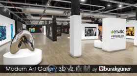 现代美术馆艺术画廊空间展示动画AE模板Videohive Modern Art Gallery 3D v2.1 159...