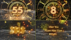 新年倒计时华丽金色时钟粒子环绕节日庆典AE模版
