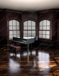 复古美式接待厅钢琴立钟陈设3D模型